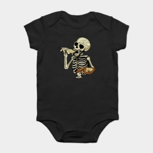 Pizza Lover, Funny Skeleton, Eating Pizza Baby Bodysuit